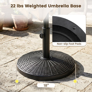 22 lbs Patio Resin Outdoor Umbrella Base with Wicker Style for Outdoor Use-Black view 8