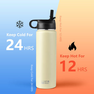 22 Oz Double-walled Insulated Stainless Steel Water Bottle with 2 Lids and Straw-Beige view 9