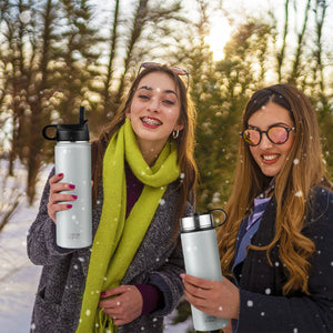22 Oz Double-walled Insulated Stainless Steel Water Bottle with 2 Lids and Straw-Gray view 2