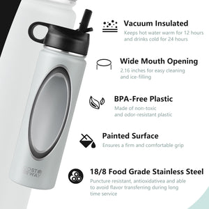 22 Oz Double-walled Insulated Stainless Steel Water Bottle with 2 Lids and Straw-Gray view 9