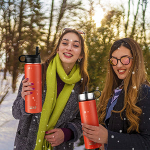 22 Oz Double-walled Insulated Stainless Steel Water Bottle with 2 Lids and Straw-Orange view 2