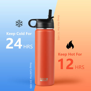22 Oz Double-walled Insulated Stainless Steel Water Bottle with 2 Lids and Straw-Orange view 9