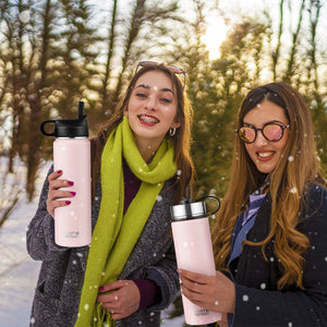22 Oz Double-walled Insulated Stainless Steel Water Bottle with 2 Lids and Straw-Pink view 2