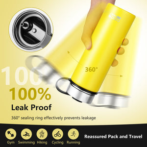 22 Oz Double-walled Insulated Stainless Steel Water Bottle with 2 Lids and Straw-Yellow view 3
