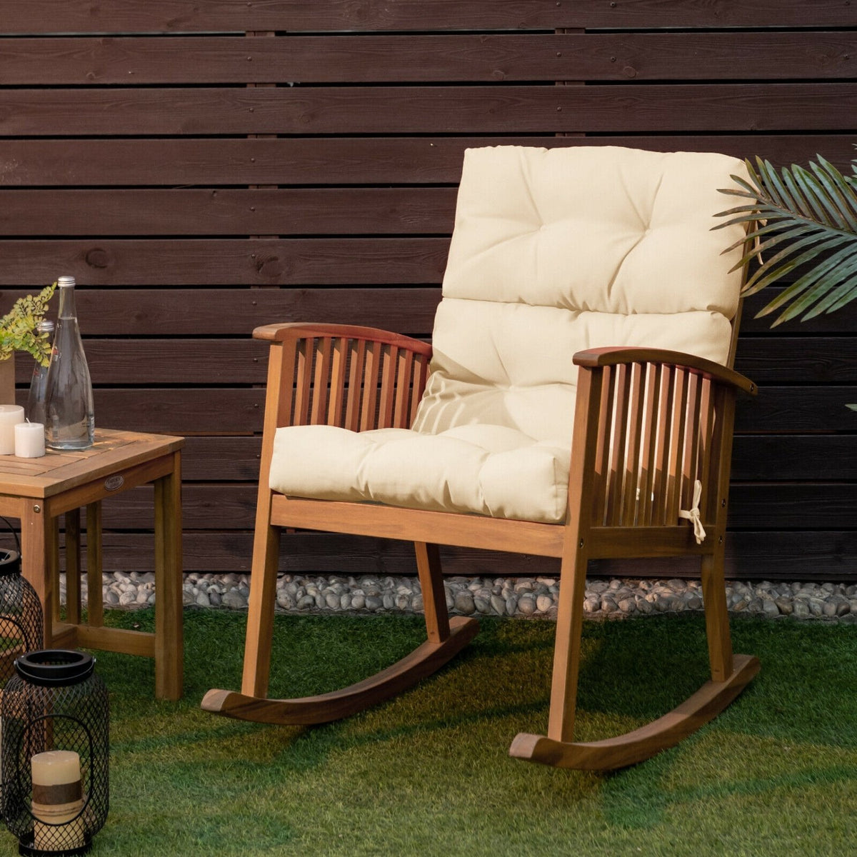 22 x 44 Inch Tufted Outdoor Patio Chair Seating Pad-Beige view 2