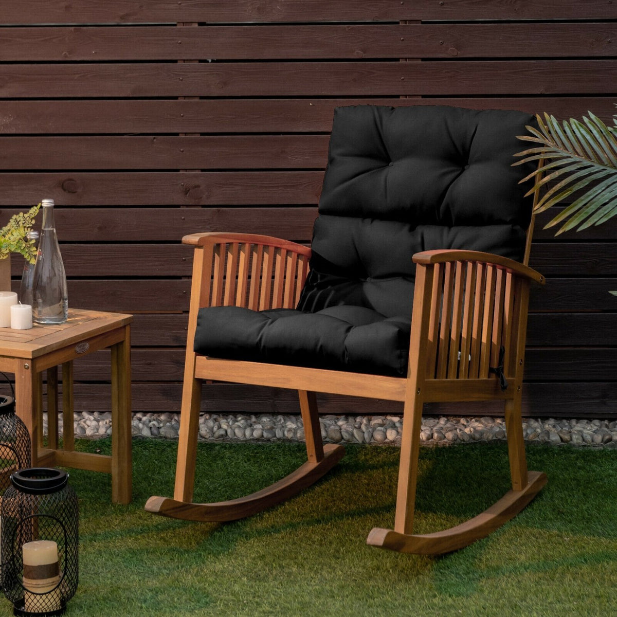 22 x 44 Inch Tufted Outdoor Patio Chair Seating Pad-Black view 2