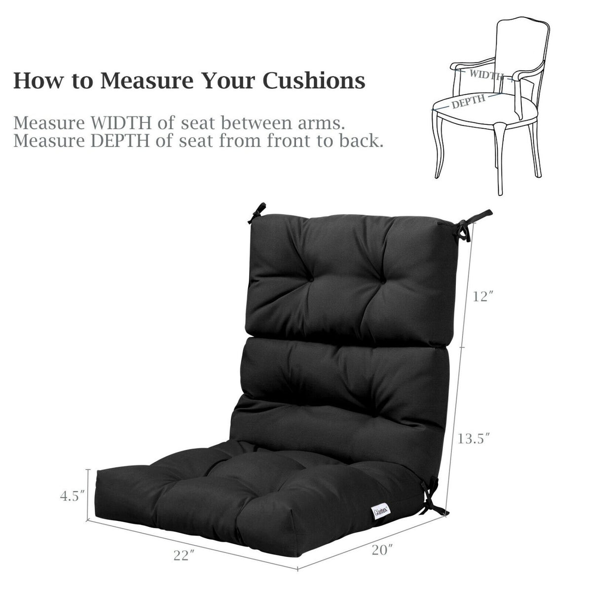 22 x 44 Inch Tufted Outdoor Patio Chair Seating Pad-Black view 5