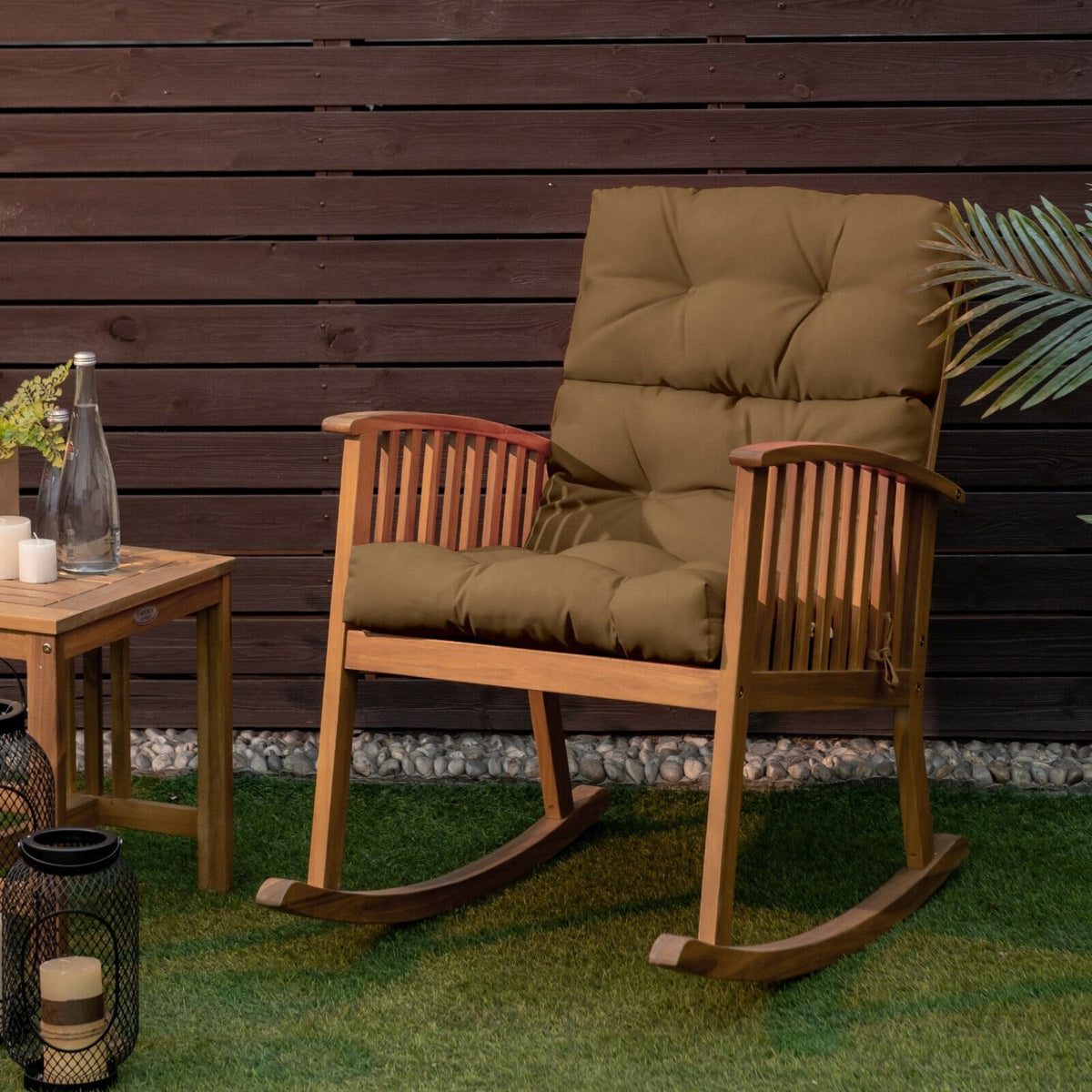 22 x 44 Inch Tufted Outdoor Patio Chair Seating Pad-Brown view 2