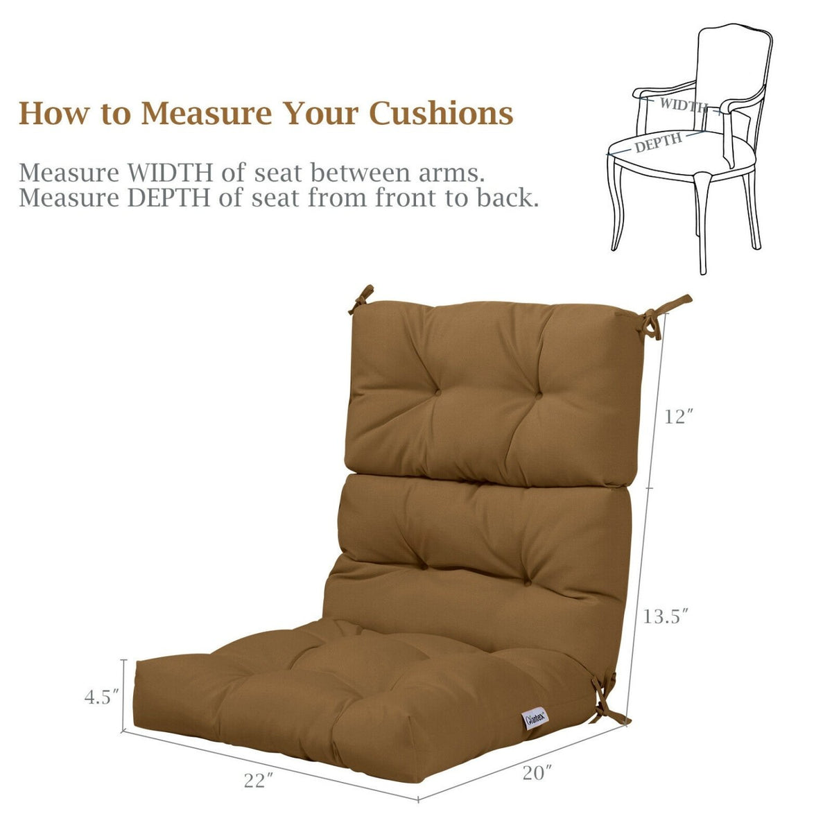 22 x 44 Inch Tufted Outdoor Patio Chair Seating Pad-Brown view 3