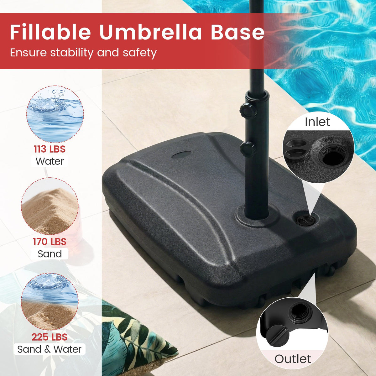 225 LBS Cantilever Patio Umbrella Base with Wheels and Crossed Base view 8