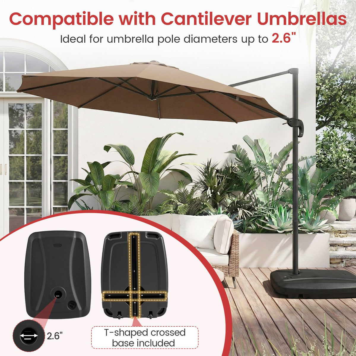225 LBS Cantilever Patio Umbrella Base with Wheels and Crossed Base view 9