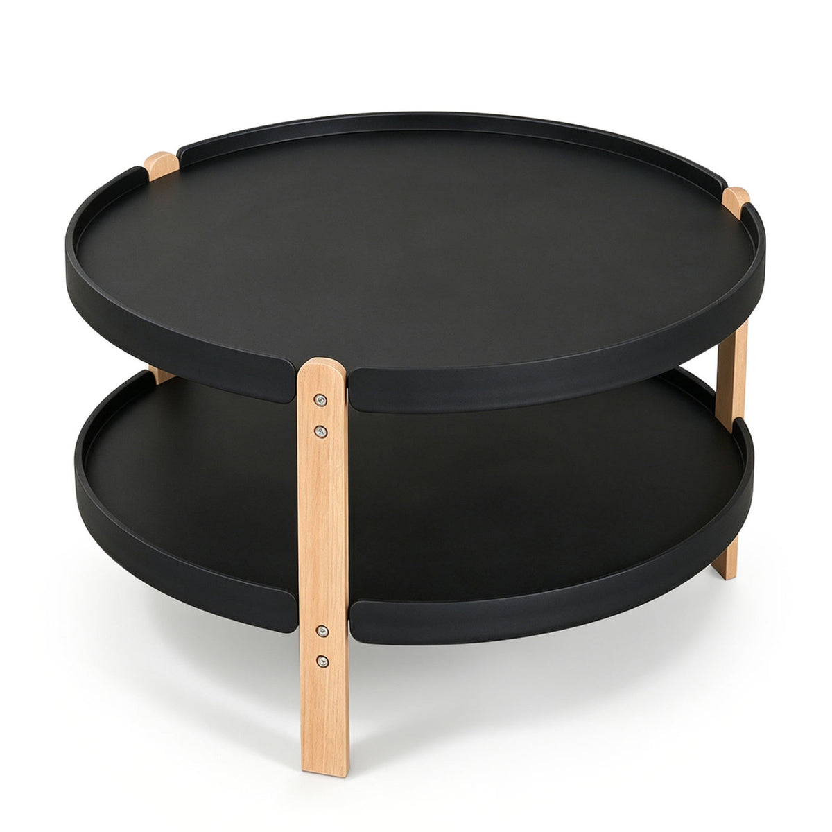 23.5 inches 2-Tier Round Coffee Table with Solid Wood Legs and Open Storage Shelf-Black view 4