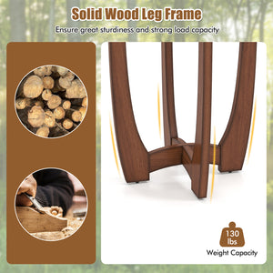 23.5 Inch Round End Side Table Set of 2 with Tempered Glass Tabletop-Walnut view 6