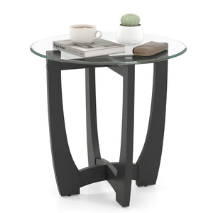 23.5 Inch Round End Side Table with Tempered Glass Tabletop-Black view 4