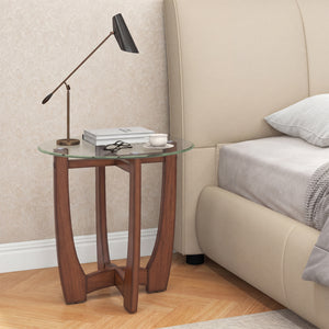 23.5 Inch Round End Side Table with Tempered Glass Tabletop-Walnut view 5