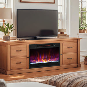 23 Inch 1500W Recessed Electric Fireplace Insert with Remote Control-Black view 3