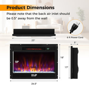 23 Inch 1500W Recessed Electric Fireplace Insert with Remote Control-Black view 4