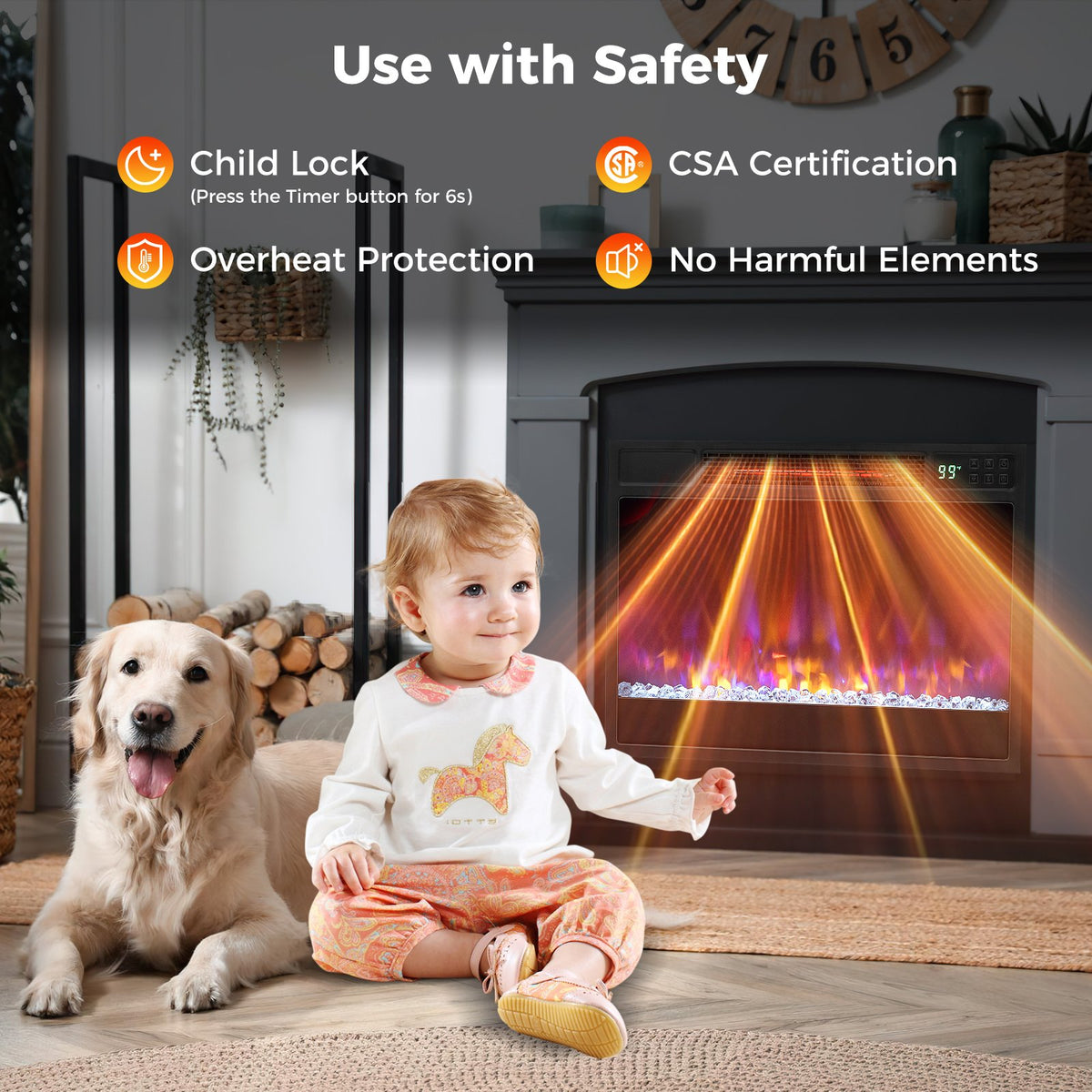 23 Inch 1500W Recessed Electric Fireplace Insert with Remote Control-Black view 8