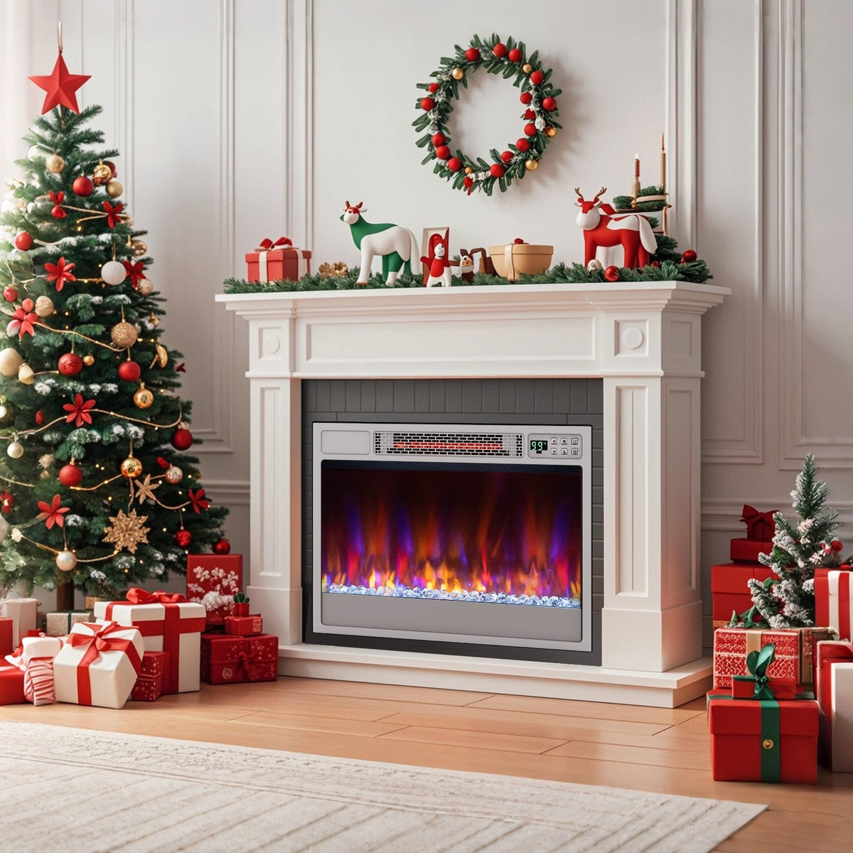 23 Inch 1500W Recessed Electric Fireplace Insert with Remote Control-Silver view 2