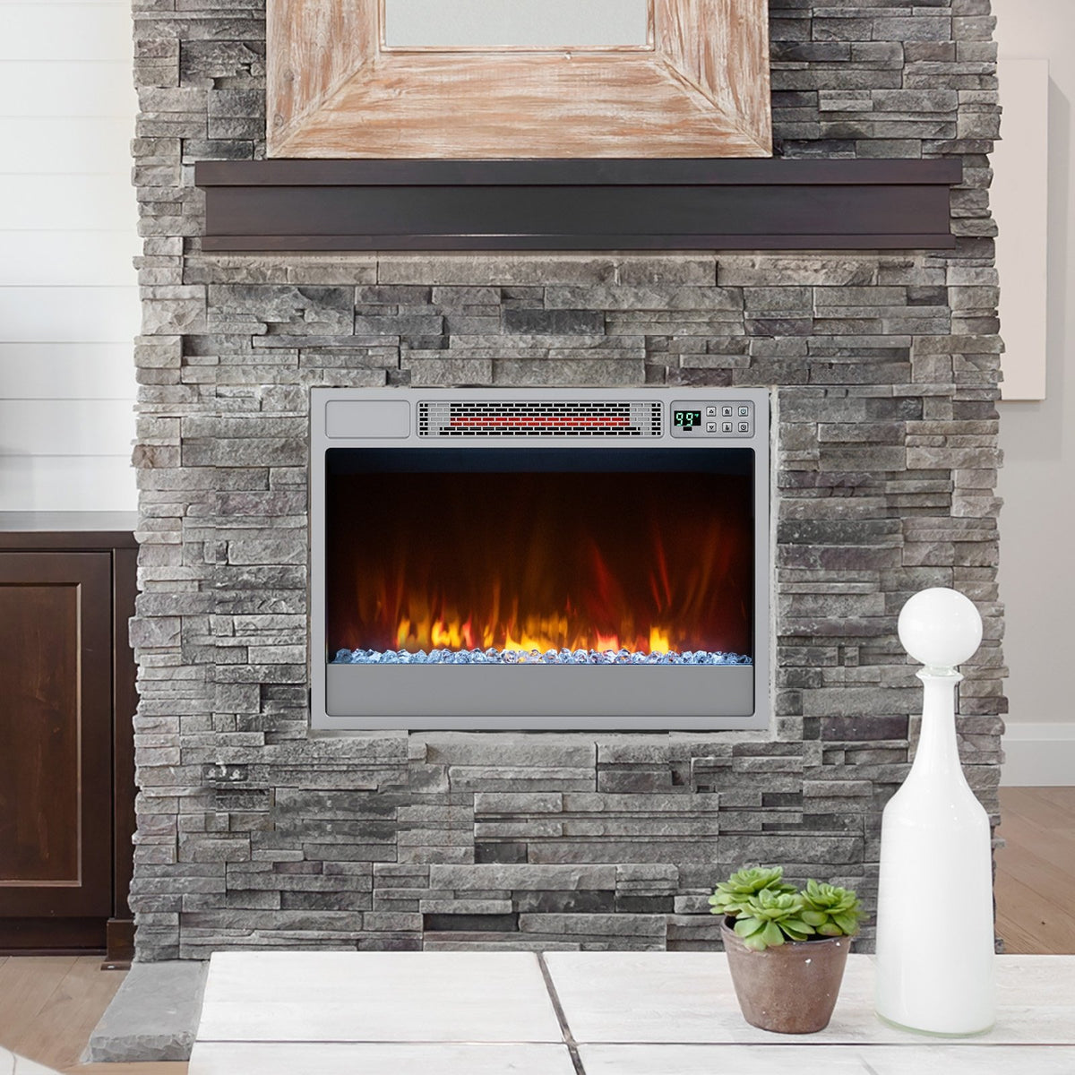 23 Inch 1500W Recessed Electric Fireplace Insert with Remote Control-Silver view 3
