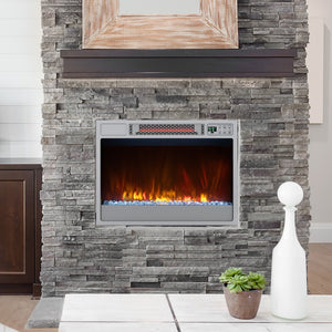 23 Inch 1500W Recessed Electric Fireplace Insert with Remote Control-Silver view 3