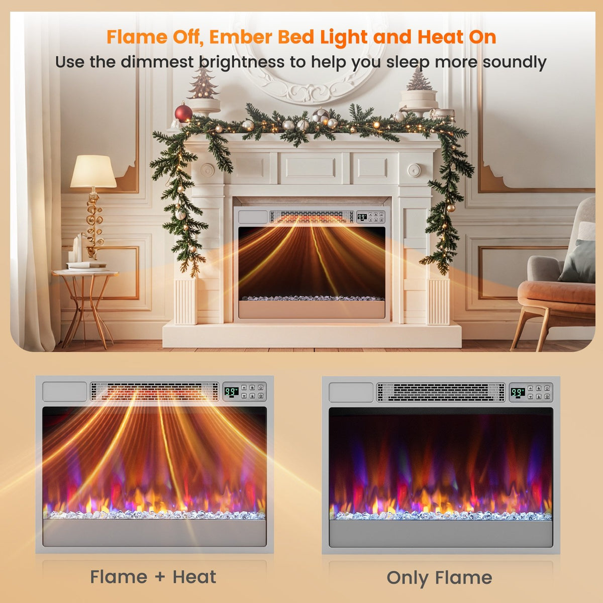 23 Inch 1500W Recessed Electric Fireplace Insert with Remote Control-Silver view 7