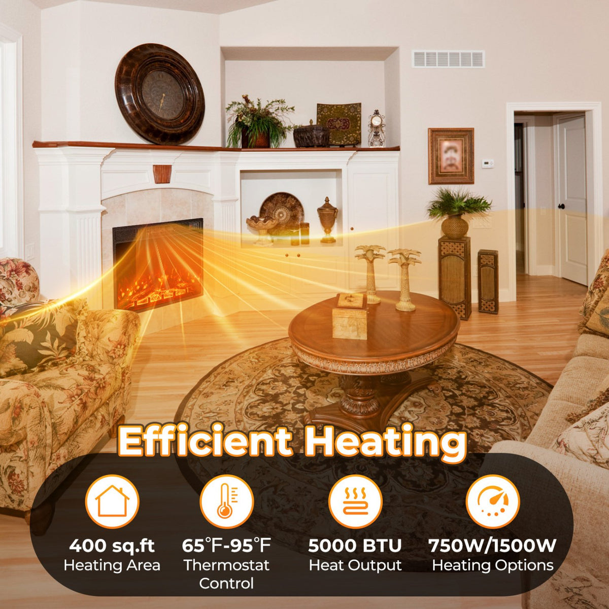23 Inch Electric Fireplace Insert Fireplace Heater with Adjustable Flame Color view 6