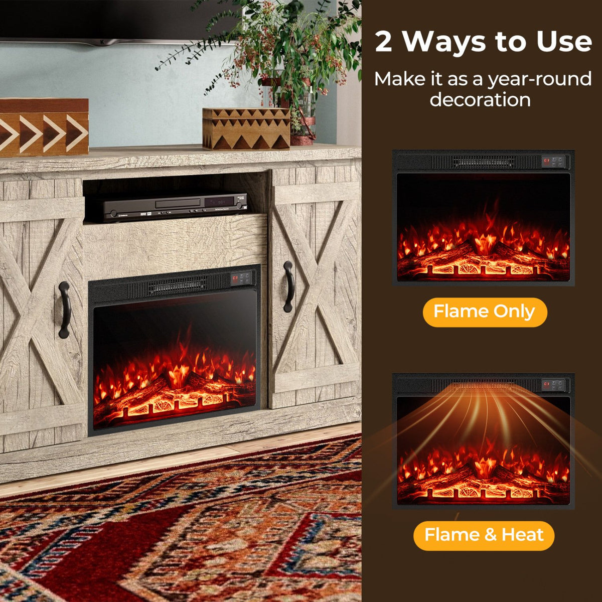 23 Inch Electric Fireplace Insert Fireplace Heater with Adjustable Flame Color view 7