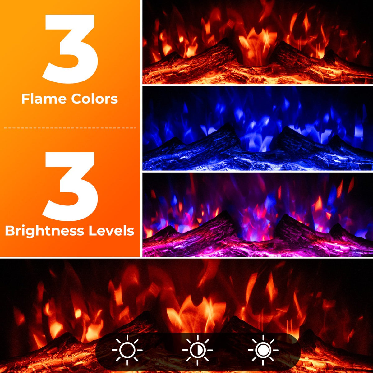 23 Inch Electric Fireplace Insert Fireplace Heater with Adjustable Flame Color view 8