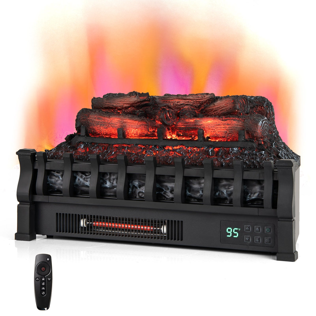 23 Inch Infrared Quartz Electric Fireplace Pinewood Log Heater with Adjustable Flame-Black view 3