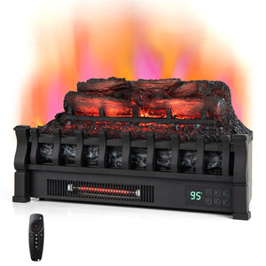 23 Inch Infrared Quartz Electric Fireplace Pinewood Log Heater with Adjustable Flame-Black view 3