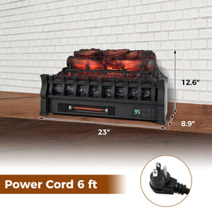 23 Inch Infrared Quartz Electric Fireplace Pinewood Log Heater with Adjustable Flame-Black view 4