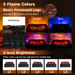 23 Inch Infrared Quartz Electric Fireplace Pinewood Log Heater with Adjustable Flame-Black view 5