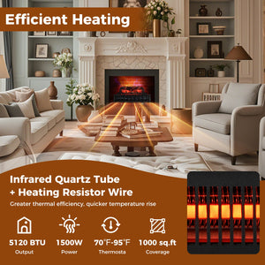 23 Inch Infrared Quartz Electric Fireplace Pinewood Log Heater with Adjustable Flame-Black view 6