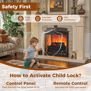 23 Inch Infrared Quartz Electric Fireplace Pinewood Log Heater with Adjustable Flame-Black view 7