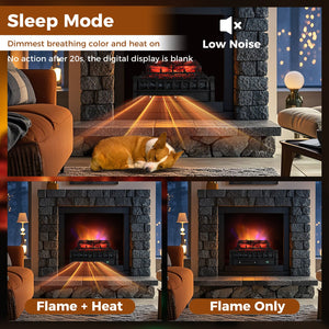 23 Inch Infrared Quartz Electric Fireplace Pinewood Log Heater with Adjustable Flame-Black view 8