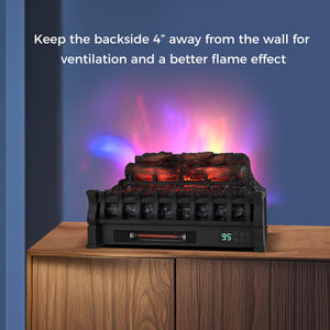 23 Inch Infrared Quartz Electric Fireplace Pinewood Log Heater with Adjustable Flame-Black view 9