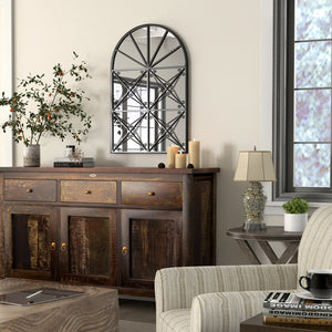 23 Inches x 34 Inches Arched Window Pane Mirror with Metal Frame for Living Room-Black view 3