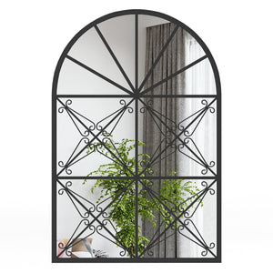 23 Inches x 34 Inches Arched Window Pane Mirror with Metal Frame for Living Room-Black view 4
