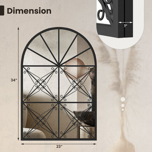 23 Inches x 34 Inches Arched Window Pane Mirror with Metal Frame for Living Room-Black view 5