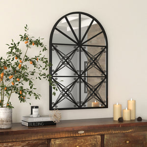23 Inches x 34 Inches Arched Window Pane Mirror with Metal Frame for Living Room-Black view 6