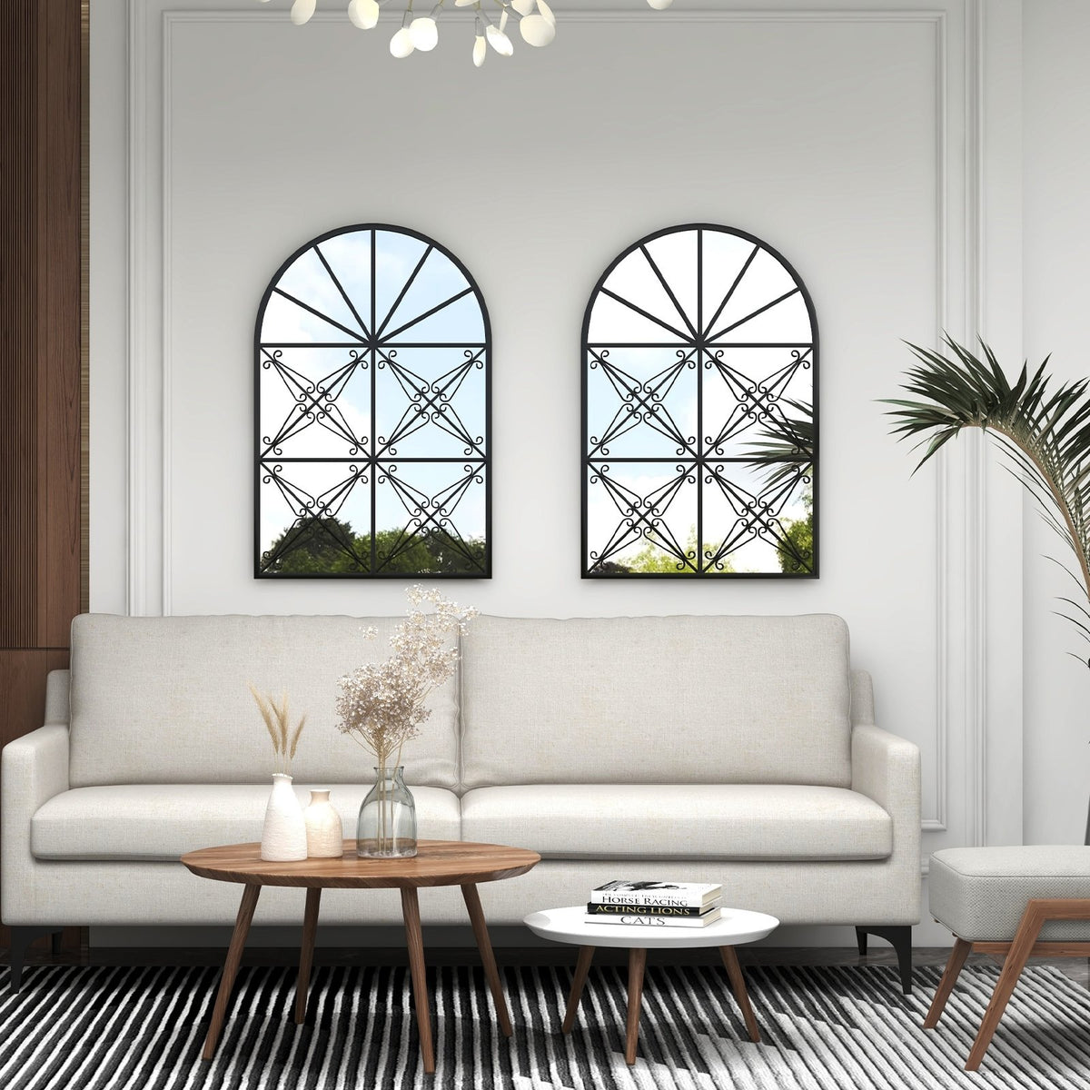23 Inches x 34 Inches Arched Window Pane Mirror with Metal Frame for Living Room-Black view 7