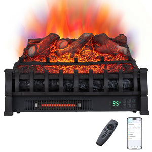 23 inches WiFi Fireplace Insert Lemonwood Set with App and Remote-Black