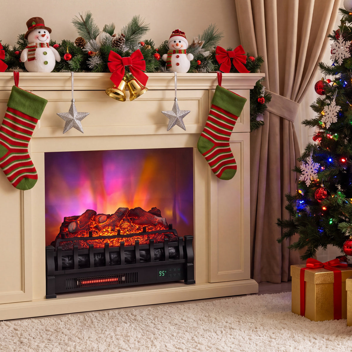 23 inches WiFi Fireplace Insert Lemonwood Set with App and Remote-Black view 2