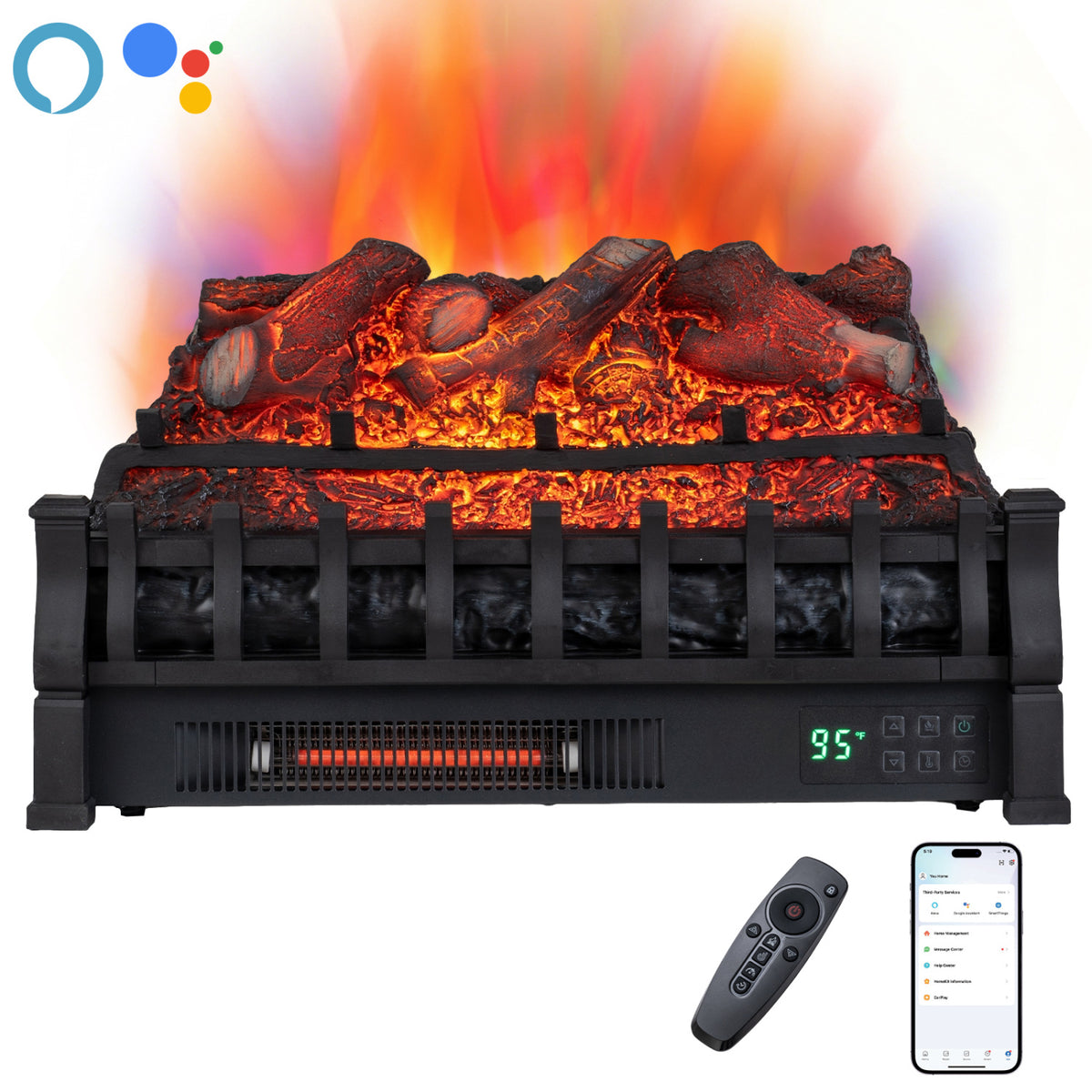 23 inches WiFi Fireplace Insert Lemonwood Set with App and Remote-Black view 4