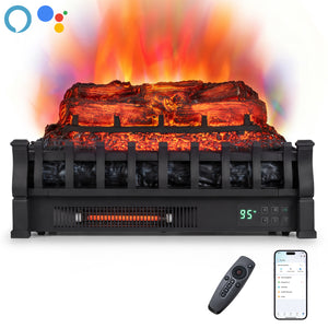 23 inches WiFi Fireplace Insert Pinewood Set with App and Remote-Black view 4
