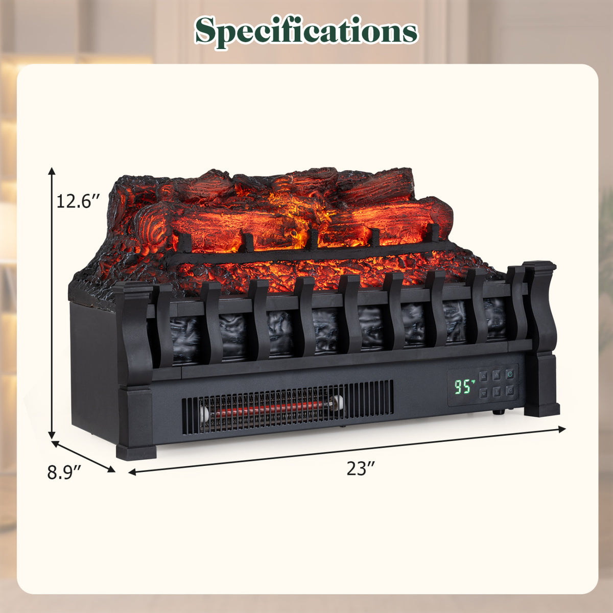 23 inches WiFi Fireplace Insert Pinewood Set with App and Remote-Black view 5