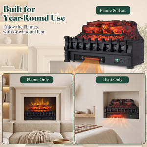 23 inches WiFi Fireplace Insert Pinewood Set with App and Remote-Black view 9