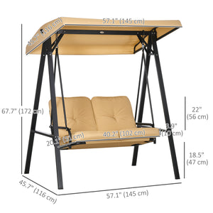 2-Seater Outdoor Porch Swing with Adjustable Canopy, Patio Swing Chair for Garden, Poolside, Backyard, Beige – view 5