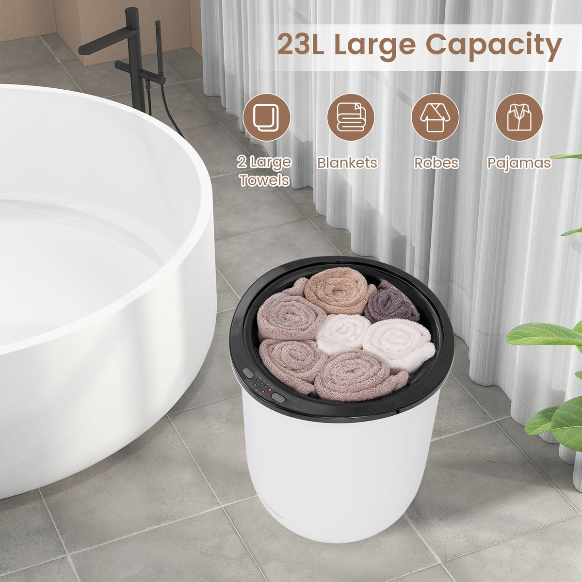 23L Large Luxury Bucket-Style Towel Warmer with Fragrant Disc Holder-Black view 7